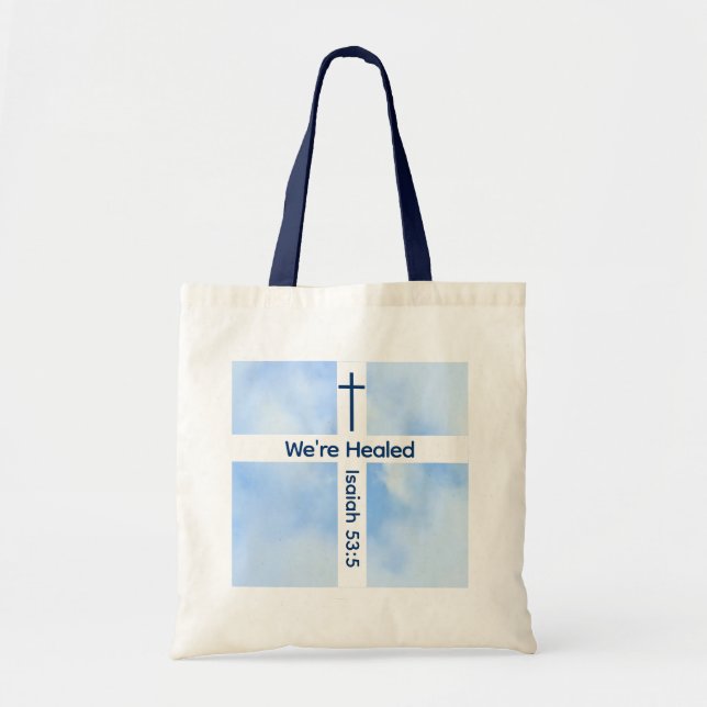 Ljust Blue Christian Kor Bible Verse Healing Tygkasse (Framsidan)