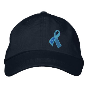 Ljust Blue Hope Cancer Ribbon Awareness Din text Broderad Keps