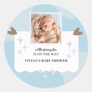 Ljust Blue Little Shining Star Photo Baby Shower Runt Klistermärke
