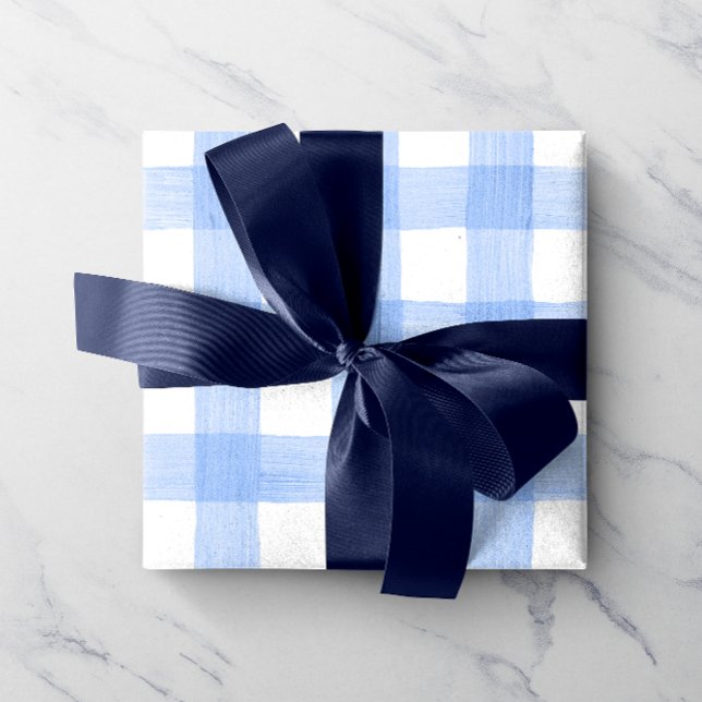 Ljust Blue Watercolor Gingham Wrapping Papper Presentpapper (Skapare uppladdad)