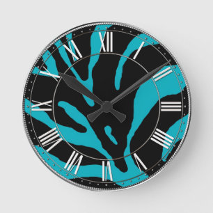 Ljust Blue Zebra Rand Animal Print Rund Klocka