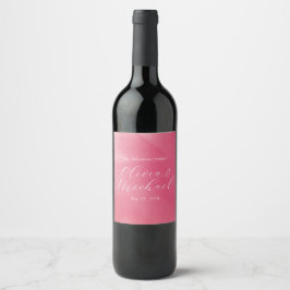 Ljust Boho Rosa Ombre Kursiv Namn Bröllop Vinflaska Etikett