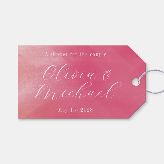 Ljust Boho Rosa Ombre Kursiv Namn Bröllopsdusch Presentetikett (Framsidan (Horisontell))