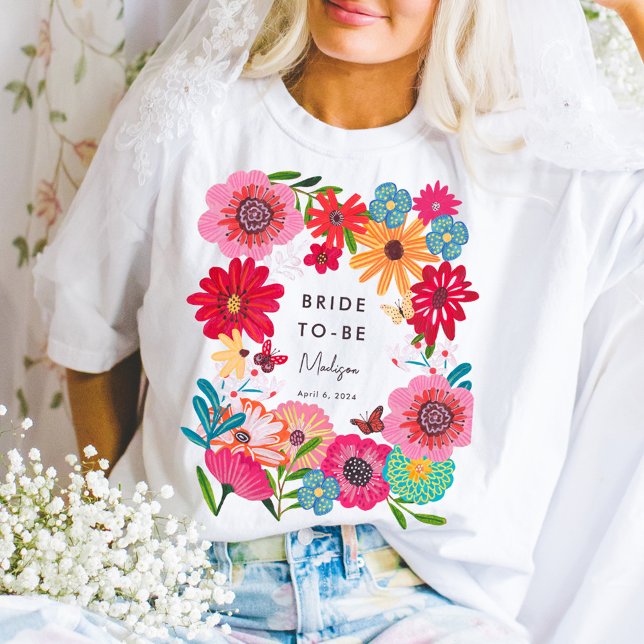 Ljust bröllopsfest för vildblomma t shirt (Bright Wildflower Bridal Shower Party T-Shirt)