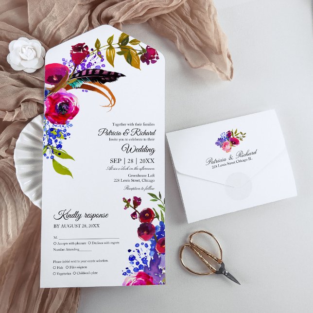 Ljust burgunderröda blomstermonogram Elegant bröll (Skapare uppladdad)