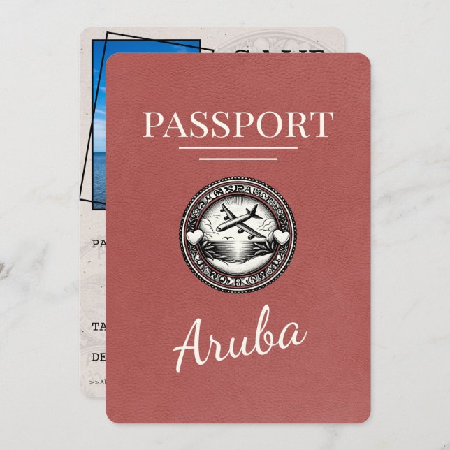 Ljust Burgundy Aruba Passport sparar datumet Spara Datumet (Fram/baksida)
