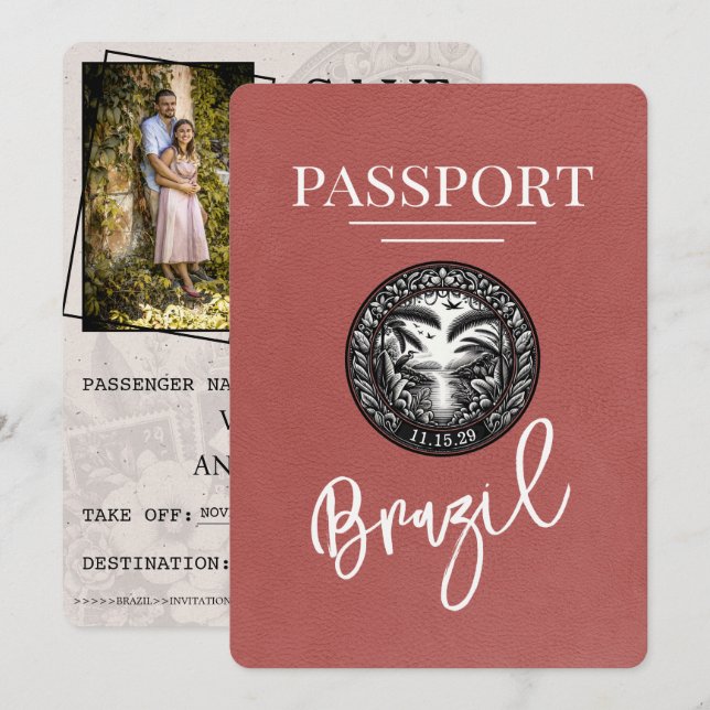 Ljust Burgundy Brasilisiskt pass Spara datum Datumet (Fram/baksida)