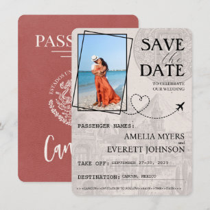 Ljust Burgundy Cancun Passport sparar datumet Spara Datumet