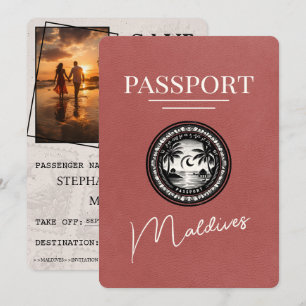 Ljust Burgundy Maldives Passport sparar datumet Spara Datumet