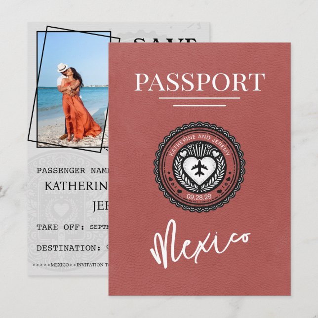 Ljust Burgundy Mexico Passport Spara datum Datumet (Fram/baksida)