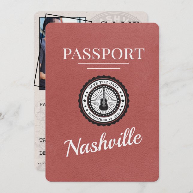 Ljust Burgundy Nashville Passport sparar datum Spara Datumet (Fram/baksida)
