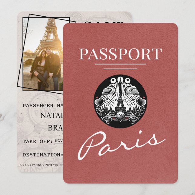 Ljust Burgundy Paris-pass Spara datum Datumet (Fram/baksida)
