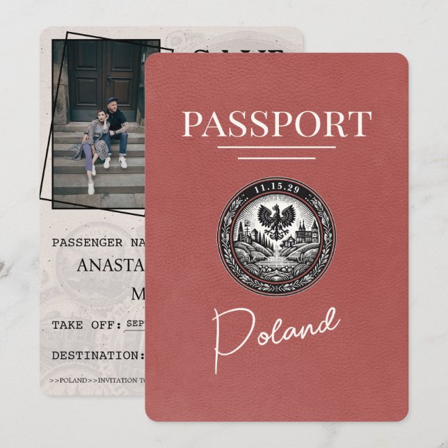 Ljust Burgundy Polen-pass Spara datum Datumet (Fram/baksida)