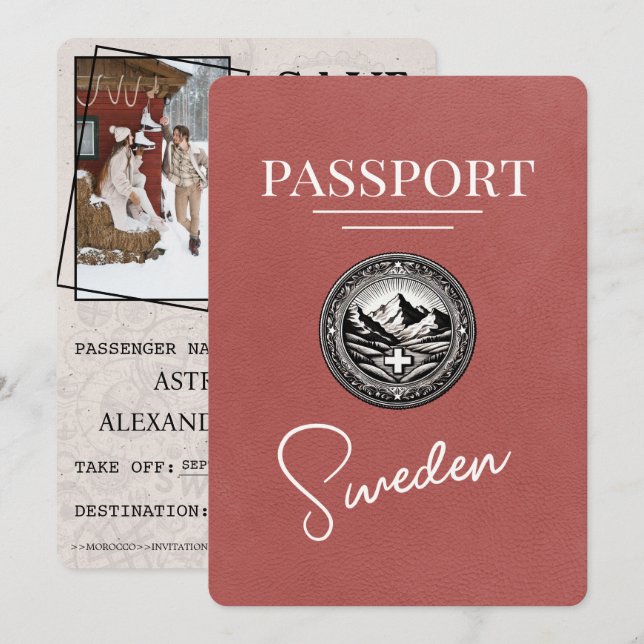 Ljust Burgundy Sverige Passport Spara datum Datumet (Fram/baksida)