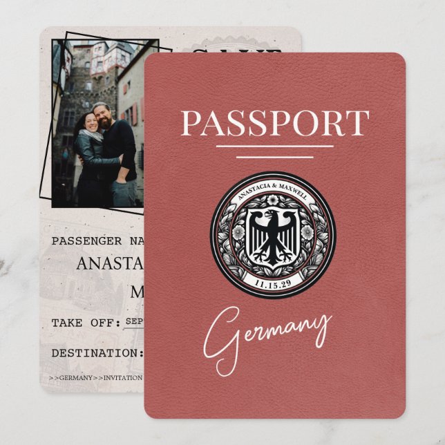 Ljust Burgundy Tyskland Passport Spara datum Datumet (Fram/baksida)