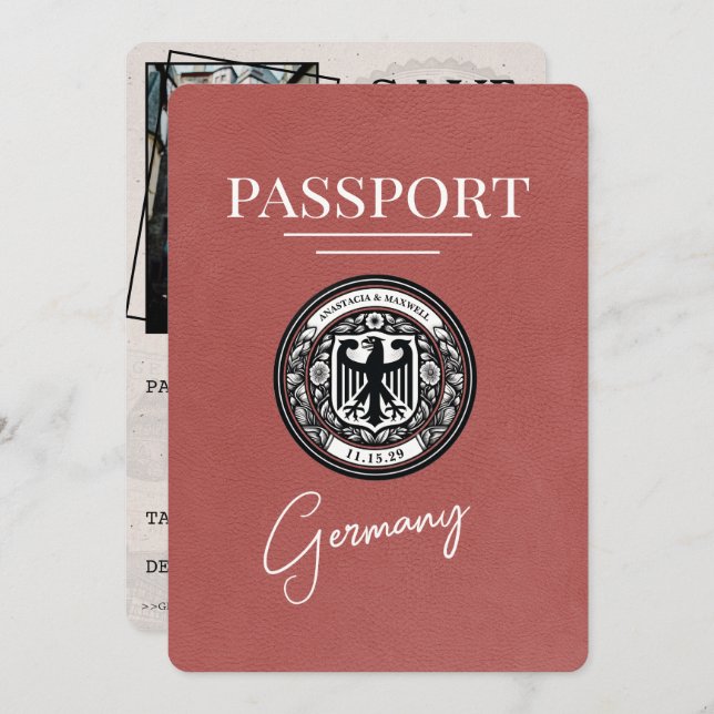 Ljust Burgundy Tyskland Passport Spara datum Spara Datumet (Fram/baksida)