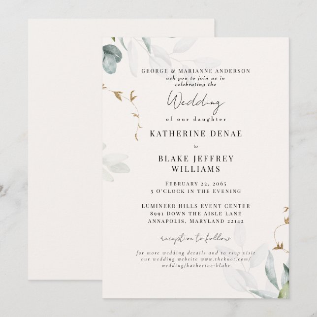 Ljust Champagne Botanisk Webbplats Bröllop Inbjudningar (Fram/baksida)
