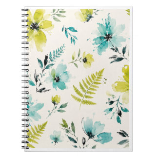 Ljust Chartreuse och Teal Blommotiv Anteckningsbok