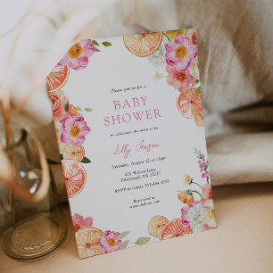 Ljust Citrus och Flirtiga Blommor Babyfirande Inbjudningar