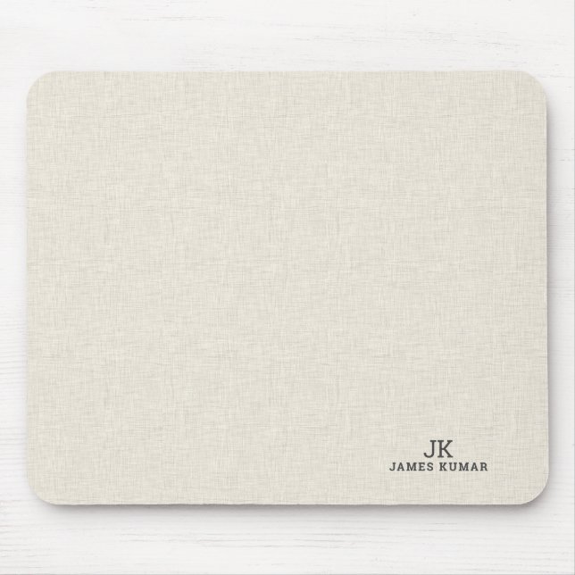 Ljust Cream Linen Struktur Skriv ut Monogram Musmatta (Framsidan)