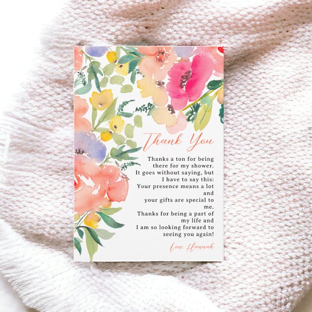 Ljust djärv boho trädgård blommande bröllopsdusch tack kort (Bright bold boho garden floral bridal shower thank you card)