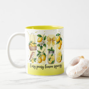 Ljust djärv preppy citron sommarvibbar Två-Tonad mugg