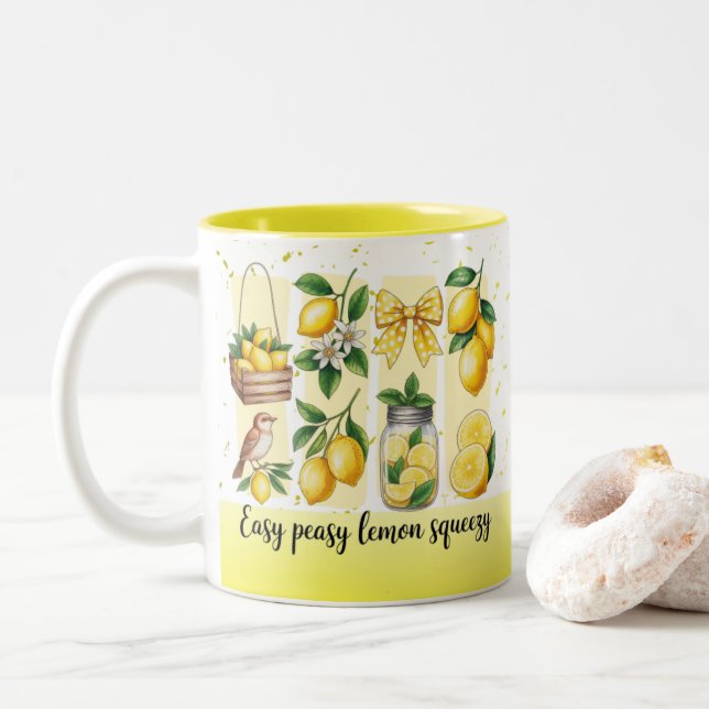 Ljust djärv preppy citron sommarvibbar Två-Tonad mugg (Med munk)