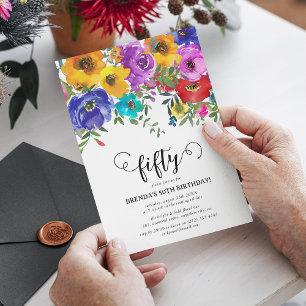 Ljust & djärva blommor 50-årsdag inbjudningar