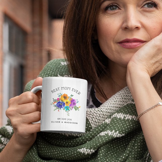 Ljust & djärvt blommotiv 'Bästa mamma någonsin' Kaffemugg (Skapare uppladdad)