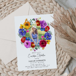 Ljust & djärvt blomsterkrans fotograttis firande inbjudningar