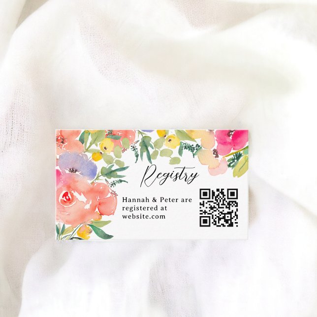Ljust djärvt boho trädgårds blommande bröllopspres tilläggskort (Bright bold boho garden floral bridal registry enclosure card)