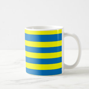 Ljust djärvt gult och blått randigt kaffemugg