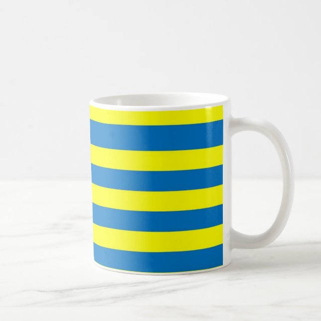 Ljust djärvt gult och blått randigt kaffemugg (Höger)