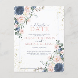 Ljust Dusty Blue  Rosa Guld Blommigt Fördröjningsd Helg Vykort