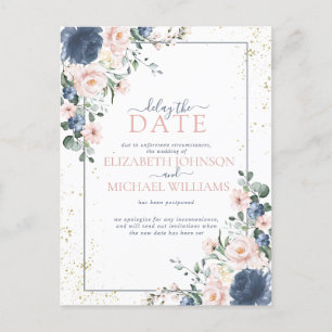 Ljust Dusty Blue Rosa Guld Blommigt Fördröjningsd Helg Vykort