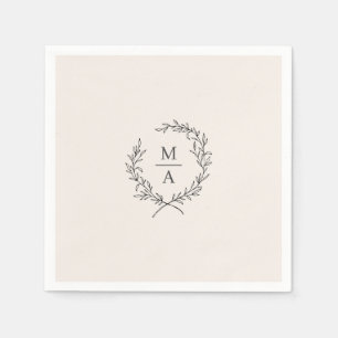Ljust Ecru Simple Elegant Laurel Wand Monogram Pappersservett