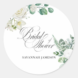 Ljust eukalyptusgrönt bröllopsdusch runt klistermärke