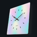 Ljust färg-holografisk bakgrund fyrkantig klocka<br><div class="desc">Bild av pastelltoner,  holografisk bakgrund,  modern design för besläktade bilder.</div>