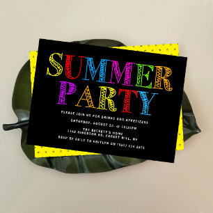 Ljust & färgglad typografi sommarfest inbjudningar
