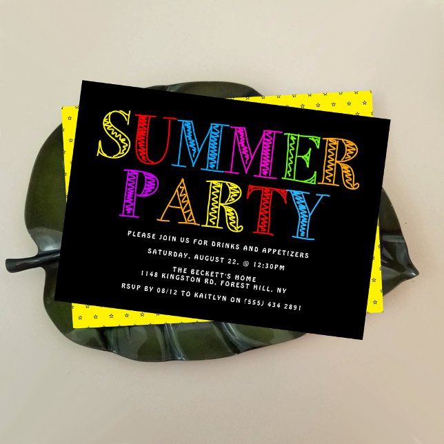 Ljust & färgglad typografi sommarfest inbjudningar (Skapare uppladdad)
