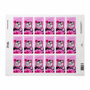 Ljust Fuchsia Blommigt Bröllop-fotofavoritetikette Adressetikett