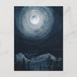 Ljust fullmåne stjärna berg mörkblå natthimmel vykort