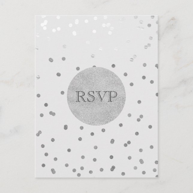 Ljust Grå & Silver Glänsande Konfettiprickar RSVP Inbjudan Vykort (Framsida)