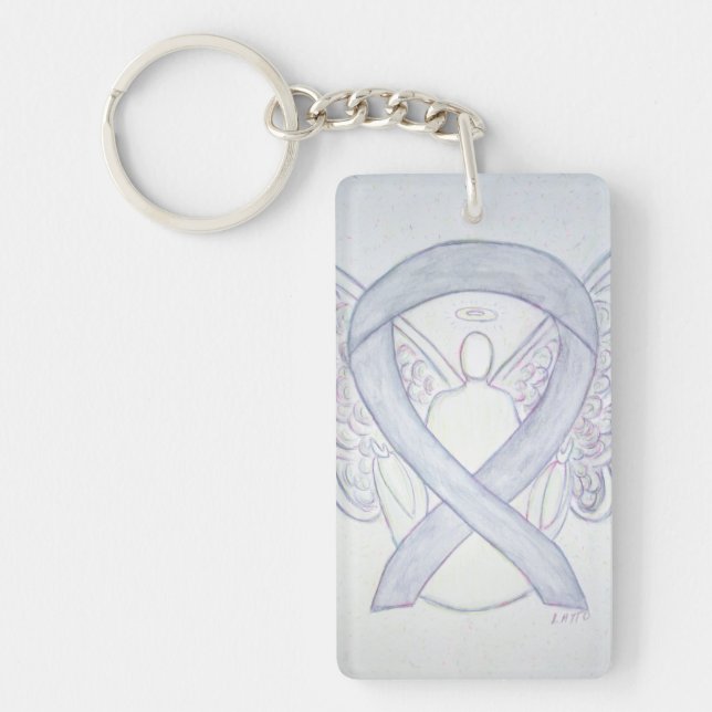 Ljust Grått Awareness Ribbon Angel Nyckelring (Framsidan)