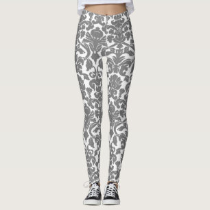 Ljust Grått Blommigt Ornate Damask-mönster Leggings