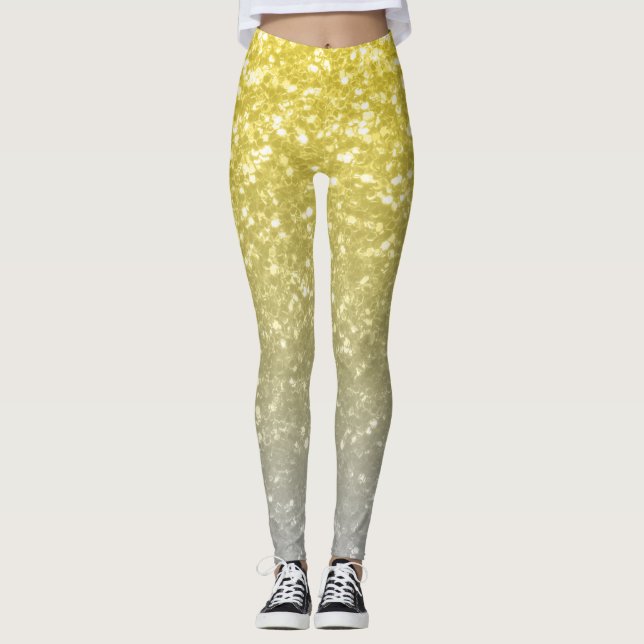 Ljust grått--kompbre faux-sparkler från guld silve leggings (Framsida)