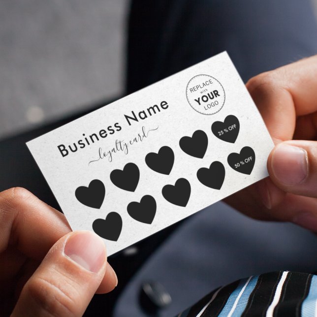 Ljust Grått Kraft Papper Heart Lägg till din Logot Lojalitetskort (Skapare uppladdad)