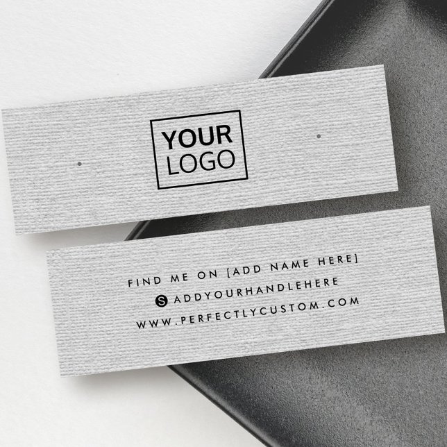 Ljust grått linen-logotyp-visning litet visitkort (Light gray linen logo stud earring display card)
