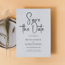 Ljust Grått linen Simple Black Script Spara datum