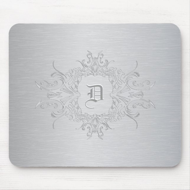 Ljust Grått Metallisk, borstat aluminiumutseende Musmatta (Framsidan)